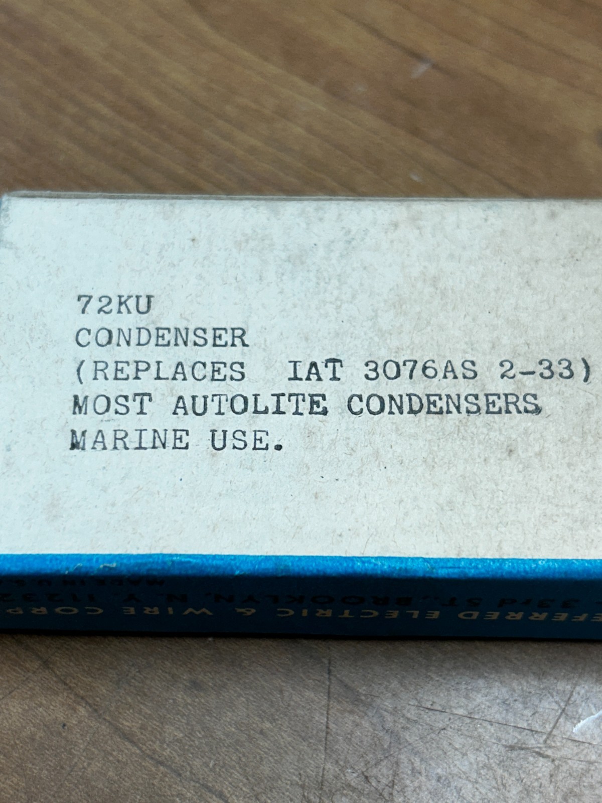 NOS Preferred Parts Condenser 72KU Chris Craft A, B, K, M w Autolite Distributor