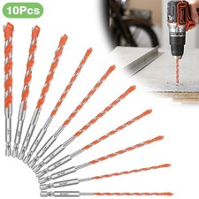 10x Tungsten Carbide Masonry Drill Bit Set 1/4"Hex Shank for Concrete Tile Glass