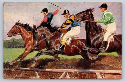 1915 Leo Hoffmann Steeplechase Horse Racing Postcard Jolsva Wien Posted