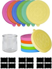 12 Pack Silicone Oui Yogurt Jar Lids with 12 Labels Food-Grade Lids for 5Oz Oui