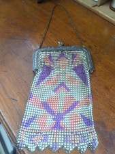 Whiting David Antique Silver 1920s Enamel Mesh Art Deco Purse Flapper Bag