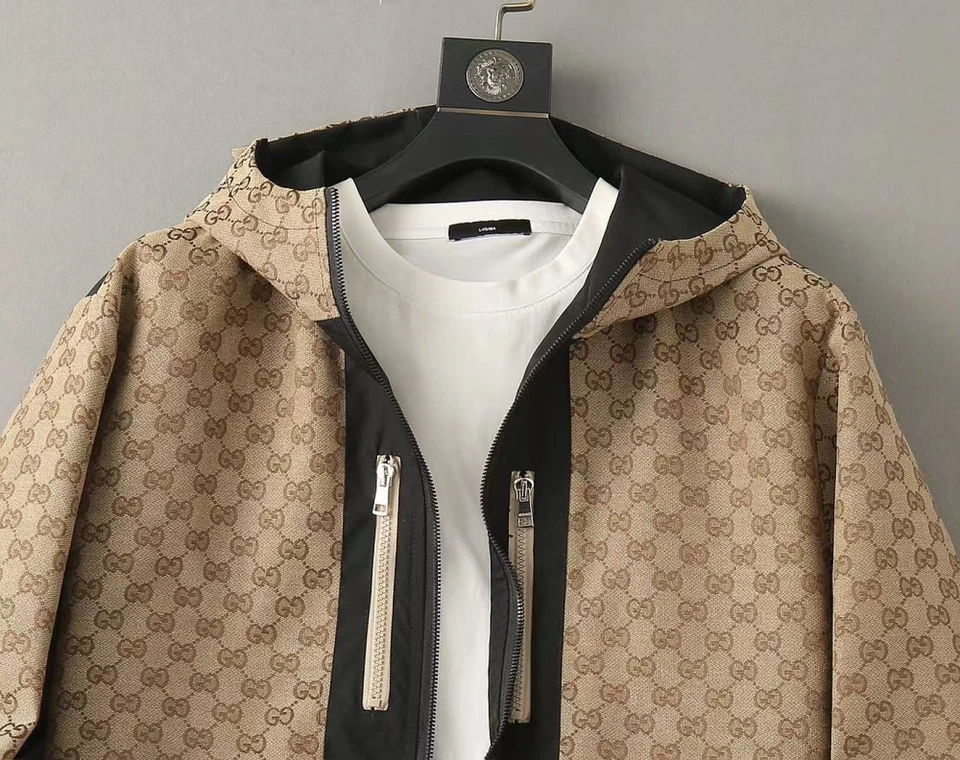 Gucci Classic Monogram GG Retro Jacket Hooded Outdoor Sports Casual Coat Brown - Image 4 of 4