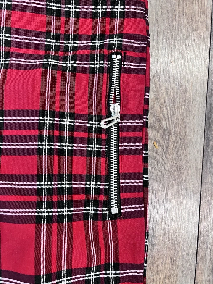 Zara Plaid Zipper Detail High Waisted Pant Leggings Sz L Pull On Red - Image 3 of 4