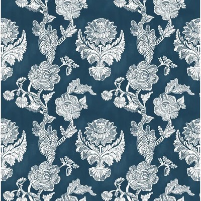 Gaston y Daniela Large Scale Damask Floral Print Fabric- Chitina / Navy 7.10 yds