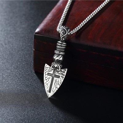 Stainless Steel Gothic Arrow Cross Arrowhead Sharp Blade Anchor Pendant Necklace