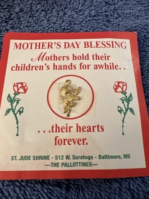 Vintage Mother s Day Blessing Card & Gold Tone Rose Charm St. Jude Shrine MD