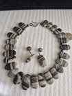 ​Vintage Black White Zebra Jasper Statement Necklace & Earrings Matching Set — photo 1