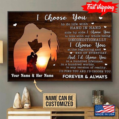 Vintage Customized Name Couple Silhouette I Choose You To Do Life With Hand I...