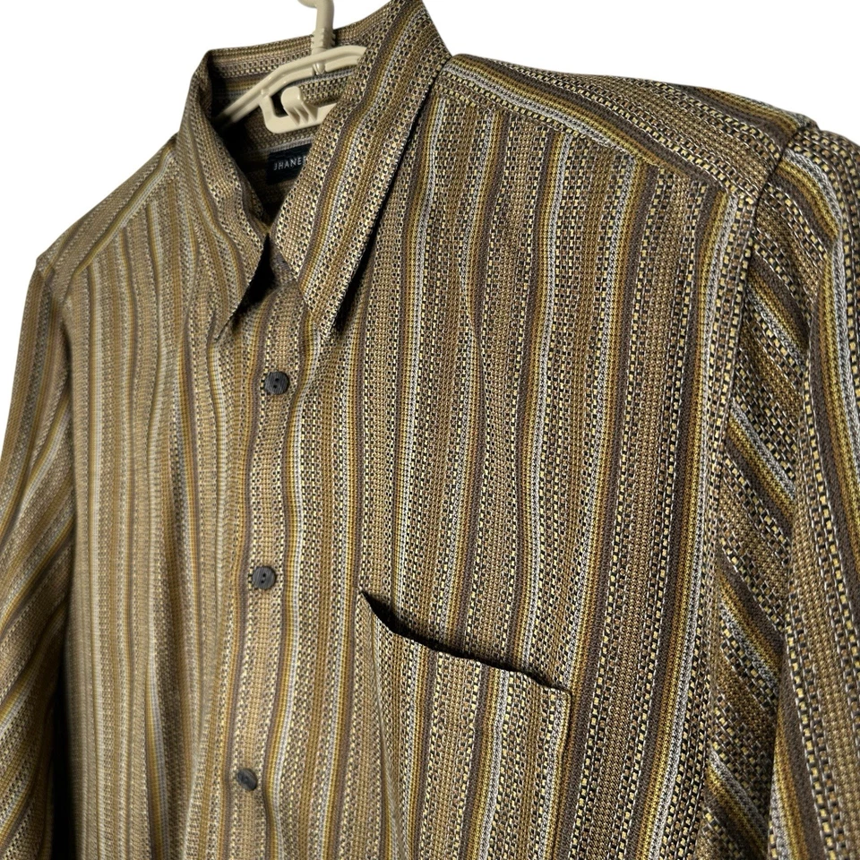 Jhane Barnes Silk Blend Long Sleeve Shirt Abstract Stripes Brown/Gold Size Large - Image 4 of 4