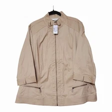 CJ Banks Tan Jacket 3/4 Sleeve Full Zip Plus 3X New Utility Micro Twill Casual