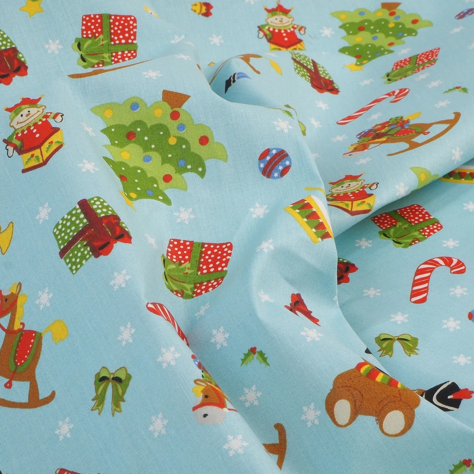 Weihnachts-Stoff Meterware Christmas Hellblau Deko Kissen Bettwäsche - 1 Meter - Bild 4 von 4