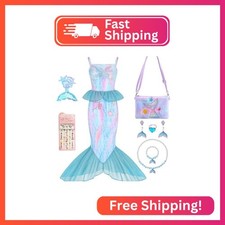 Wudiatae Mermaid Costume for Girls 3-12, Mermaid Tail Dress with Jewelry Purse