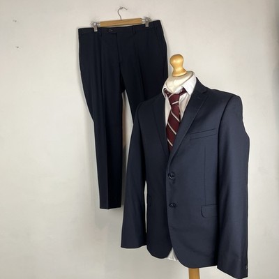 T.M. Lewin 2 Teiler Anzug Herren dunkelblau 42R Sakko 36W 30L Hose Skinny Fit