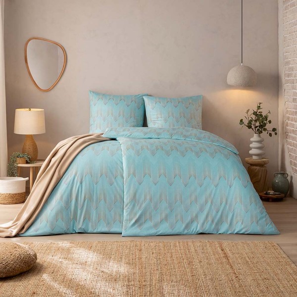 Estella Mako Jersey BettwäSche 135X200 Cielo Azur Zickzack Jade 6613-640-image