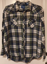 Men's Wrangler Pearl Snap Blue Flannel Shirt 2XL Grunge Rodeo Work 100 Cotton