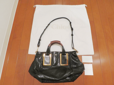 Auth Chloe Ethel 2way Handbag Shoulder Crossbody Bag Leather Black