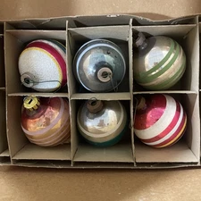 Lot 6 Shiny Brite Christmas Bells Mercury Glass  Stripes 2"