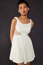 Free People Women Brooklyn Mini Dress size M Stretch Fit Flare Lace Insets Fairy