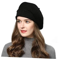 French Style Beret Hat for Women Winter Fall Knit Artist Hats Classic 0 Black