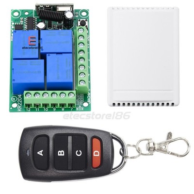 DC12V RF 433Mhz Relay Switch Module Wireless 4 keys Remote Control Receiver
