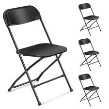Black Commercial White Plastic Folding Chairs Stackable Picnic Party Set of 4 