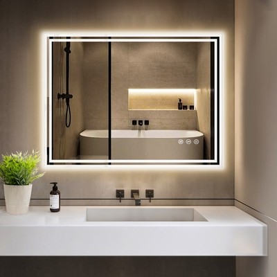 GIMBELEN Led Badspiegel 80x60cm, 3 Farbtemperaturen, mit Steckdose Anti-Beschlag