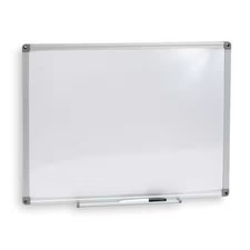 Dry Erase Board, Melamine, 36 In, 48 In, Aluminum Frame, White, Gloss, 1Nup6