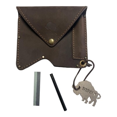 Bison Leder Beil Axt Holster, Feuerstahl & Schleifstein Set