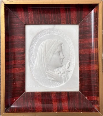 Ancienne sculpture marbre portrait de vierge profil Signé J Alberola Art déco - Photo 1/4