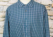 PAUL FREDRICK New Men's Shirt Blue White Plaid All Cotton Spread Collar 3XL