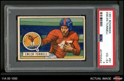 1951 Bowman #91 Emlen Tunnell Giants-FB RC HOF Iowa / Toledo PSA 4 - VG/EX