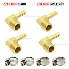 4 Pack 5/16" Hose Barb Elbow X 3/8" MALE NPT Brass Pipe Fitting NPT Thread clamp