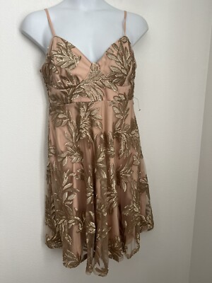 Lulu's Trinity nude and gold sequin midi dress Size Large New Graduation  Wedding | eBay