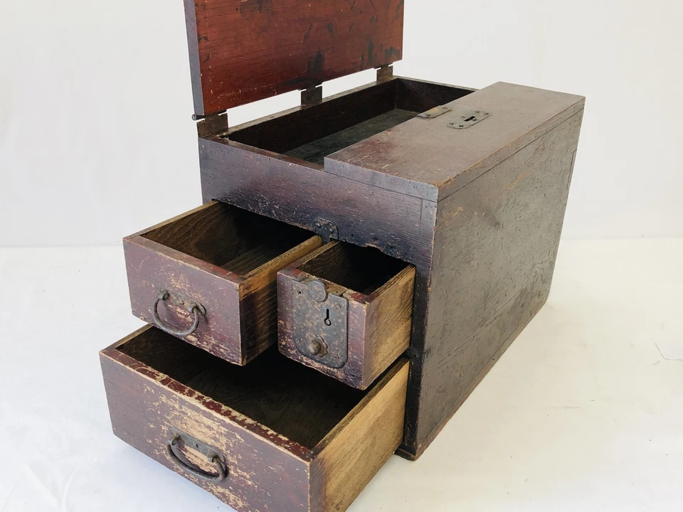 Cajonera de madera Y5093 TANSU caja Suzuri período Edo Japón antigua vintage Foto 3 de 4