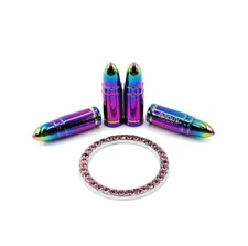 RODUX Neon Metal Valve Cap Elegant Design Racing Style with PINK Ring Emblem 