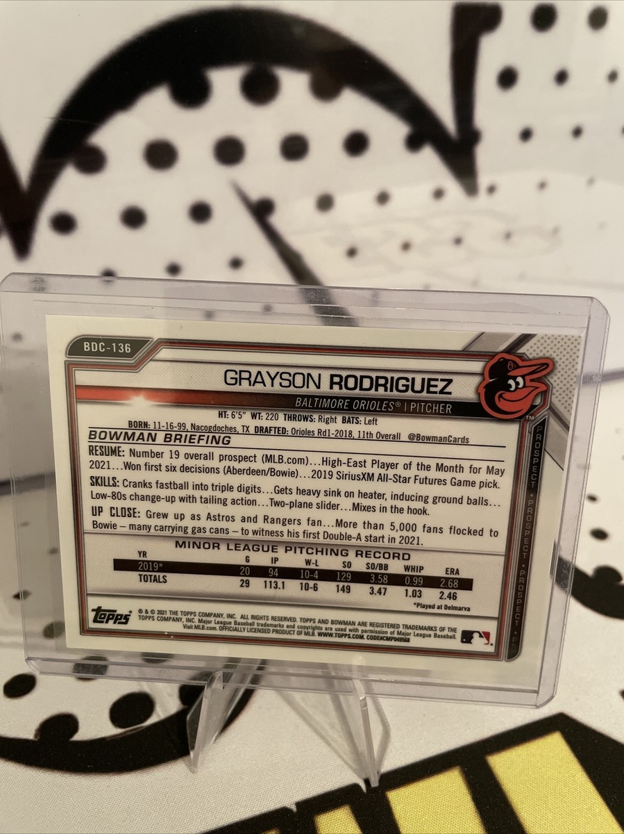 2021 Bowman Draft Chrome GRAYSON RODRIGUEZ /250 Orioles Purple Refractor