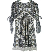 Vtg 90's Take Two Clothing Co. Split Sleave Drop Waist Abstract Dress Sz S