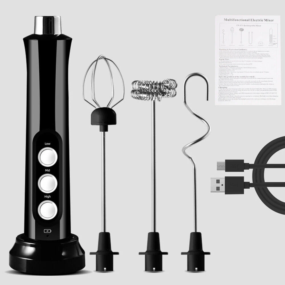 Milk Frother Handheld Double Whisk Foam Coffee Maker USB Rechargeable Electric