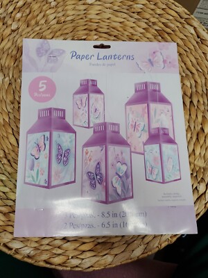 Butterfly Flutter Paper Lantern Set 5 Per Pack 3 10'' and 2 7.25'' Decoration