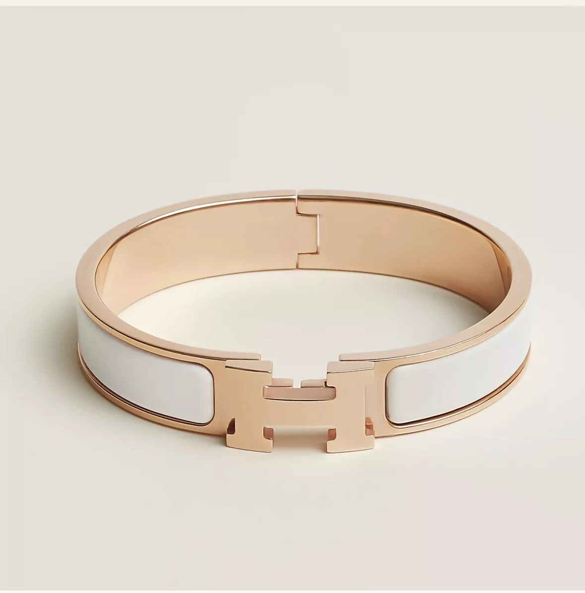 HERMÈS-Hermes Clic H Bracelet White Rosegold rghw