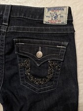 vtg True Religion Straight blue jeans 29 31x33 USA MADE low rise rhinestones Y2K