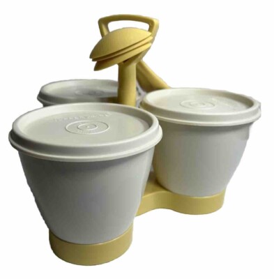 Vtg Tupperware Condiment Caddy Complete Set. Caddy Containers Lids Spoons READ