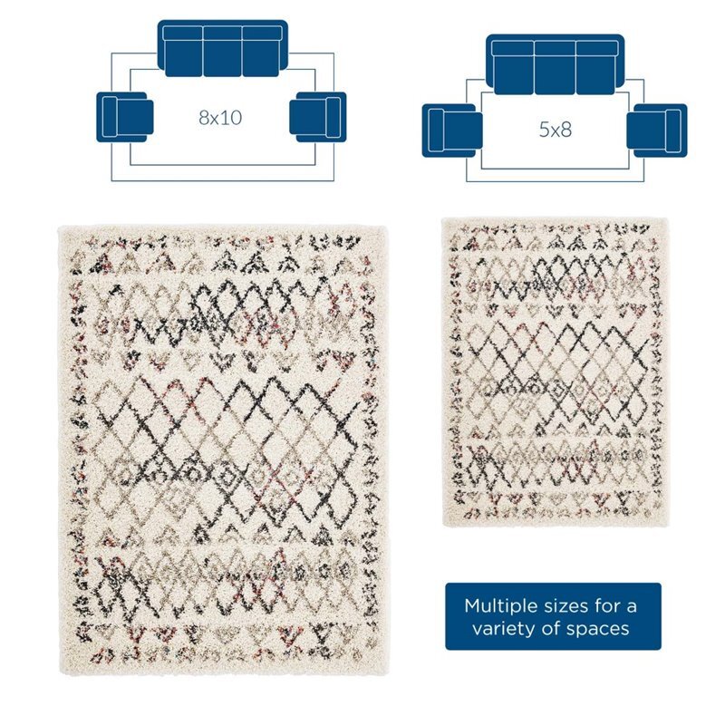 Modway Skadi Polypropylene Rainbow Diamond Shag Area Rug in Multi-Color ...