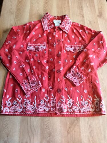 The Quacker Factory Beaded Red Bandana Western Paisley Collared Jacket XS - Picture 2 of 13