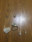 Vintage Gold Tone Costume Jewelry Faux  Diamond Lot. Brooch, Ring And Pendants.