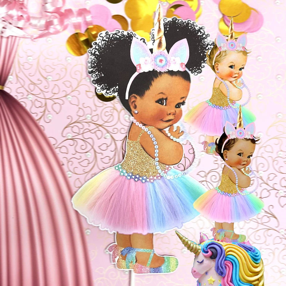 Unicornio Princesa Arco Iris Recortes Centro de Mesa Tutú Cuerno Baby Shower Niña Cumpleaños Foto 4 de 4