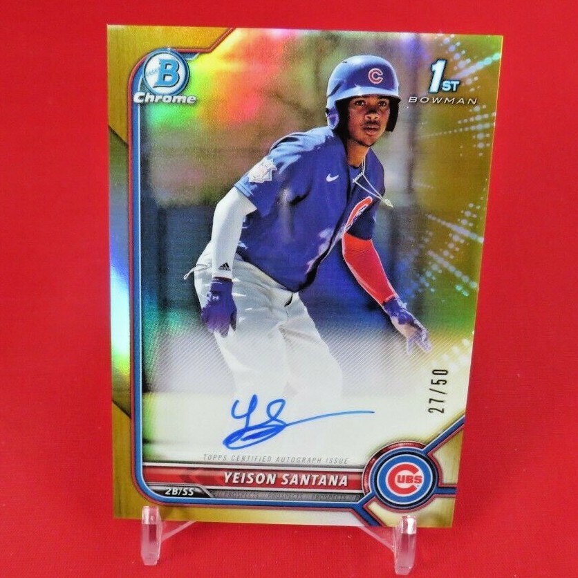 Yeison Santana GOLD AUTO /50 RC 2022 Bowman Chrome 1st Bowman Cubs