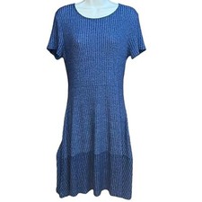 GAP Ribbed Fit and Flare Lightweight Soft Knit Short Sleeve Dress Blue Small