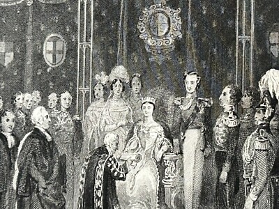 Rare Antique,  The Throne Room Buckingham Palace  1841 Henry Melville engraving