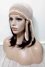 handmade crochet womans biker hat beanie skull chemo cinnamon swirl USA made